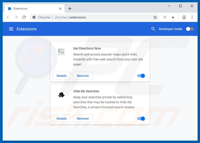 Removing search.getdirectionsnowtab.com related Google Chrome extensions