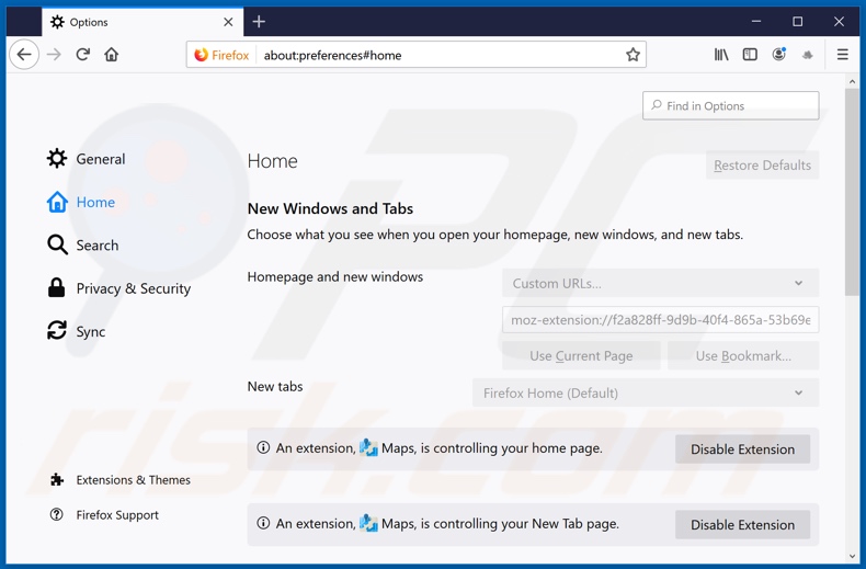 Removing search.getdirectionsnowtab.com from Mozilla Firefox homepage