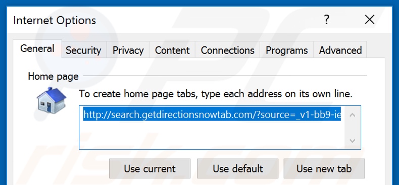 Removing search.getdirectionsnowtab.com from Internet Explorer homepage