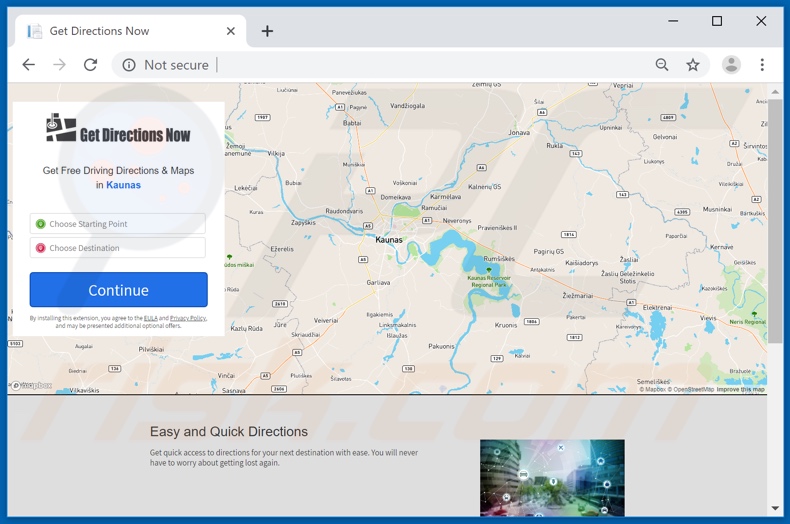 Website used to promote Get Directions Now browser hijacker