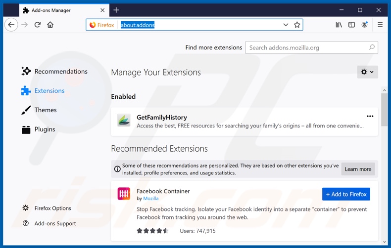 Removing hp.myway.com related Mozilla Firefox extensions