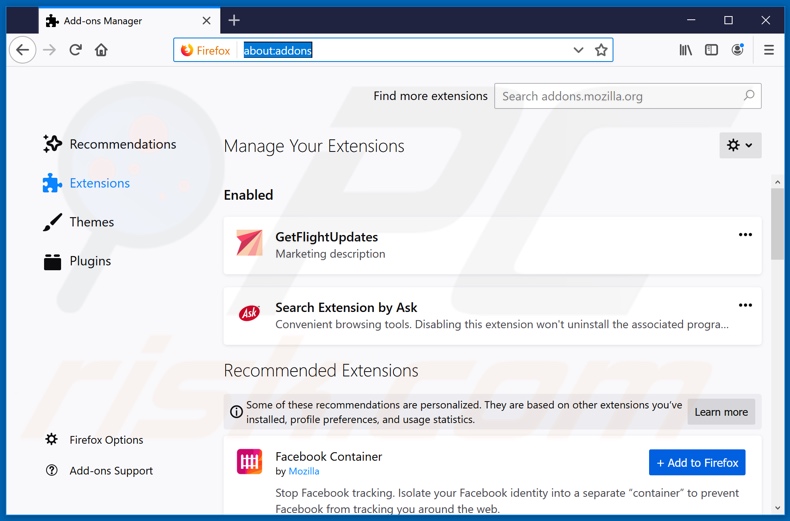 Removing hp.myway.com related Mozilla Firefox extensions