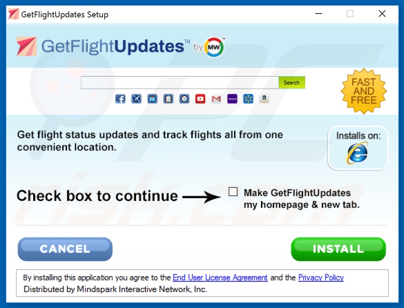 Official GetFlightUpdates browser hijacker installation setup