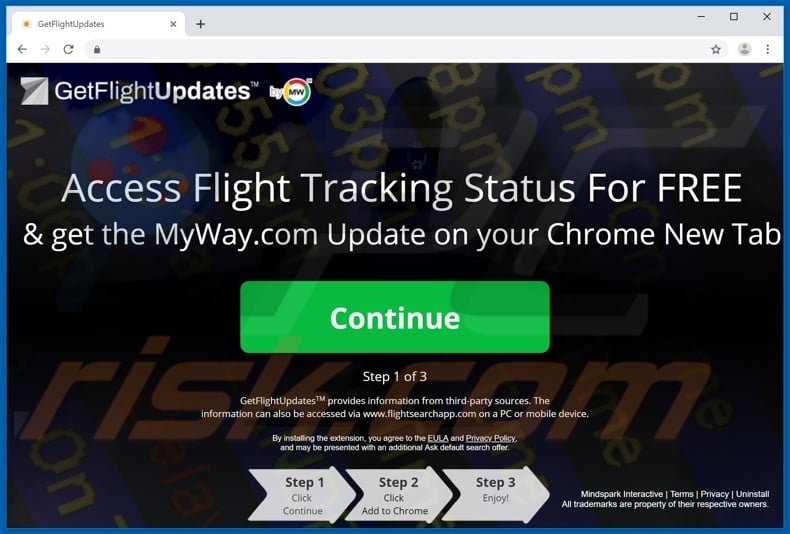 Website used to promote GetFlightUpdates browser hijacker