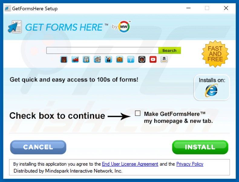 Official GetFormsHere browser hijacker installation setup