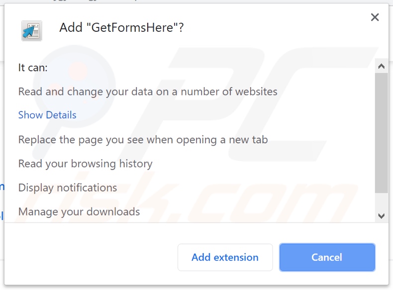 GetFormsHere asking for permissions