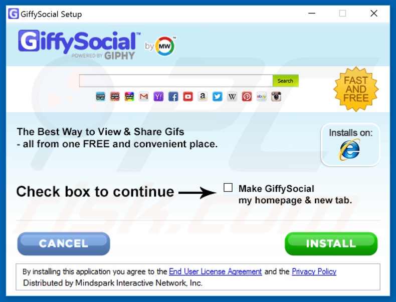 Official GiffySocial browser hijacker installation setup