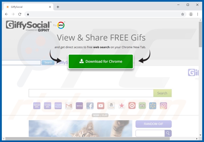 Website used to promote GiffySocial browser hijacker
