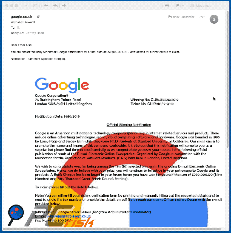 Google Winner email spam campaign (GIF)