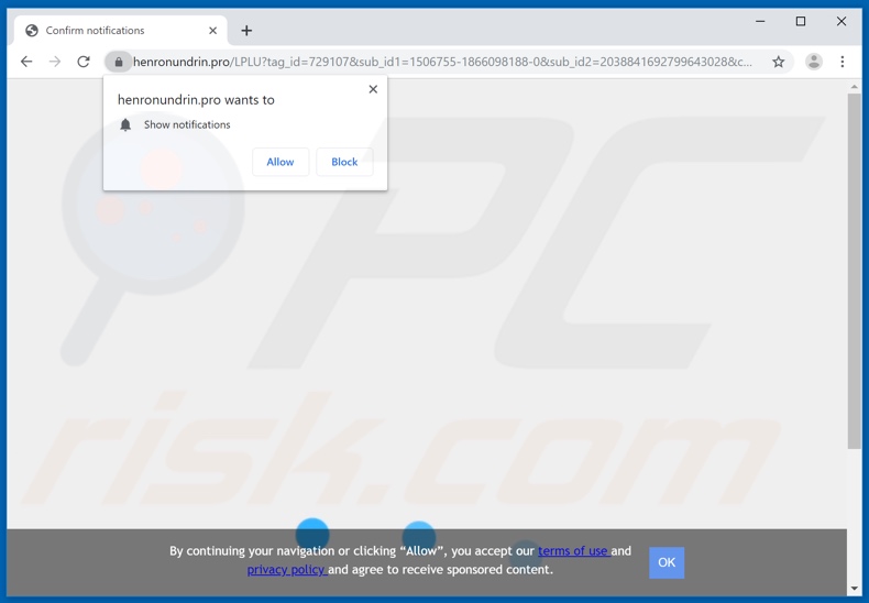 henronundrin[.]pro pop-up redirects