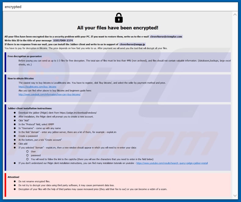 HORSELIKER ransomware ransom note (info.hta)