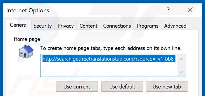 Removing search.getfreetranslationstab.com from Internet Explorer homepage
