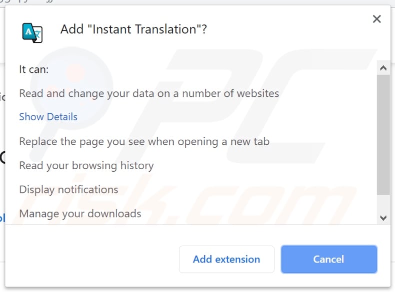 Instant Translation asking for permissions
