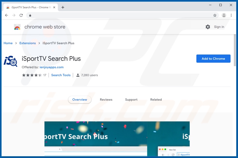 iSportTV Search Plus browser hijacker on Chrome web store