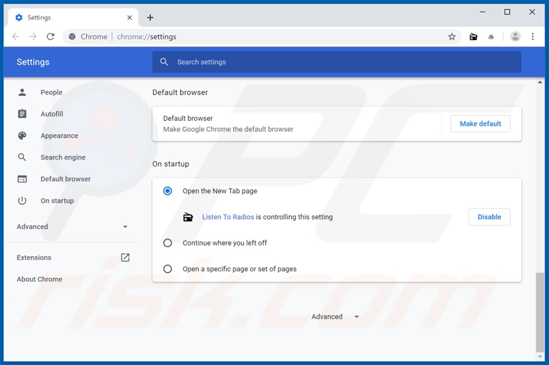 Removing search.listentoradiostab.com from Google Chrome homepage