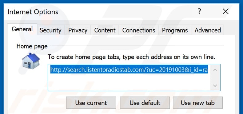 Removing search.listentoradiostab.com from Internet Explorer homepage