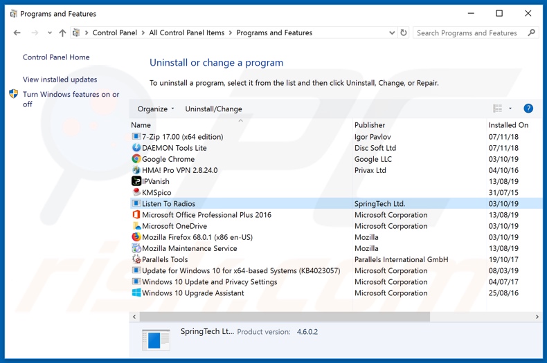 search.listentoradiostab.com browser hijacker uninstall via Control Panel