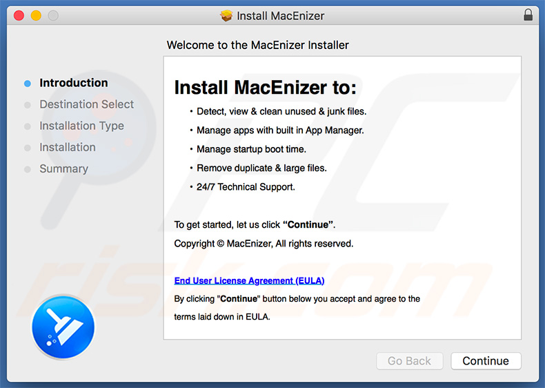 Installation setup of second variant of MacEnizer unwanted application