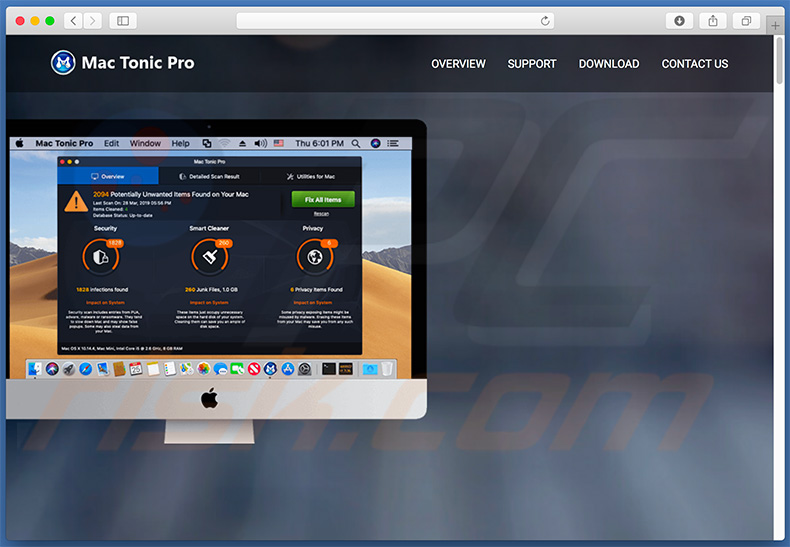 Website promoting Mac Tonic Pro unwanted application