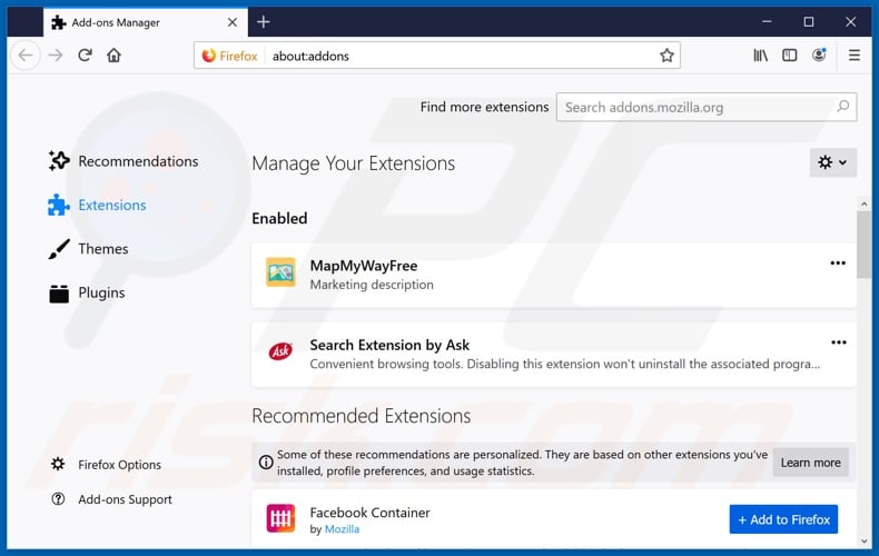 Removing hp.myway.com related Mozilla Firefox extensions