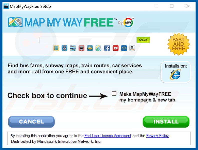 Official MapMyWayFree browser hijacker installation setup
