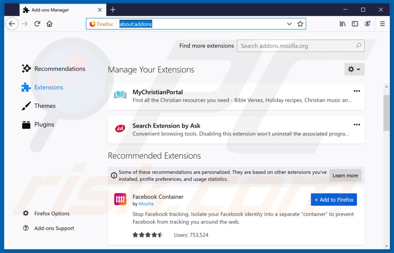 Removing hp.myway.com related Mozilla Firefox extensions