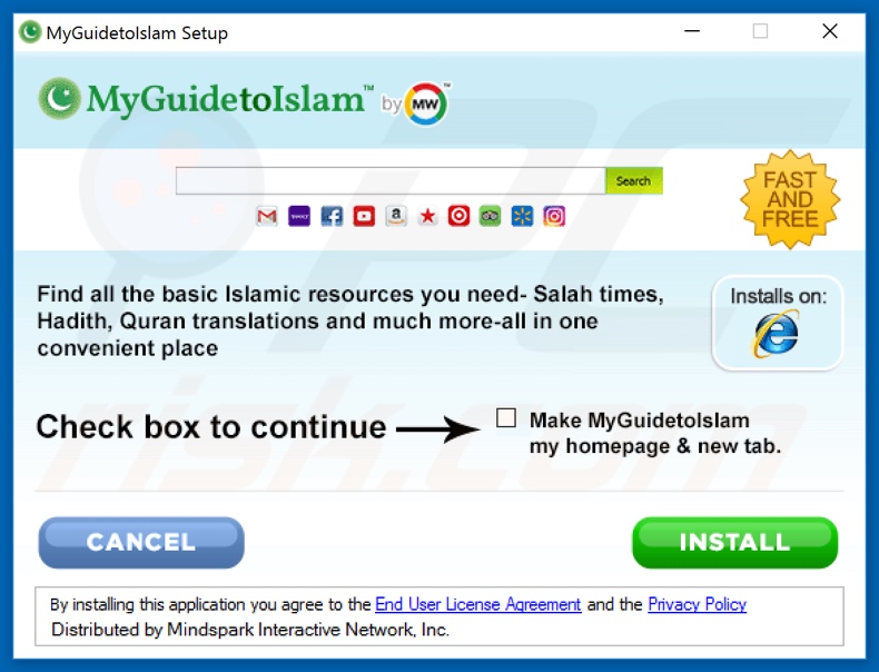 Official MyGuidetoIslam browser hijacker installation setup