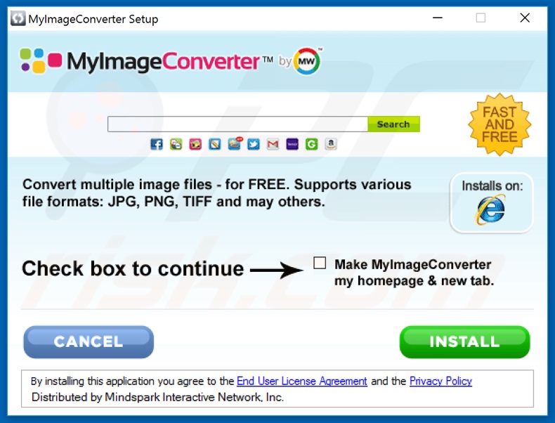Official MyImageConverter browser hijacker installation setup
