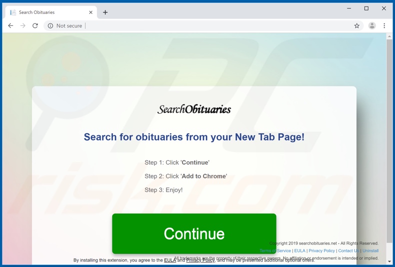 Website used to promote My Obituares App browser hijacker