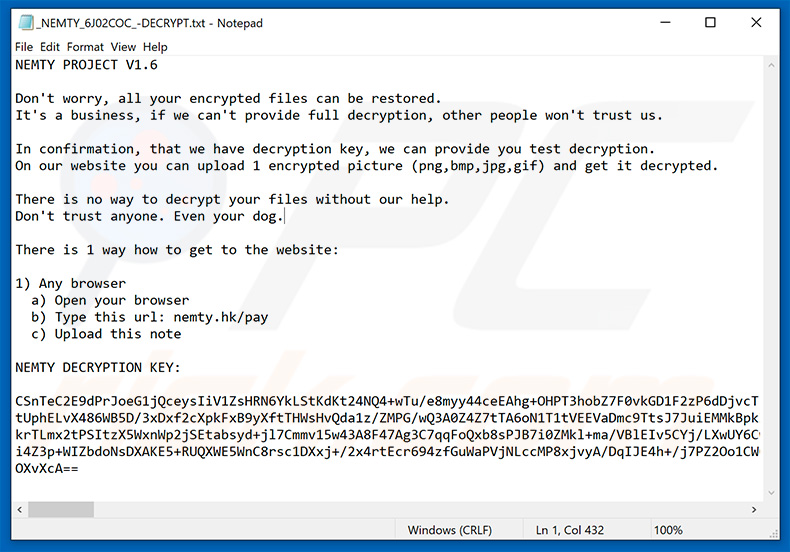 NEMTY PROJECT V 1.6 ransom note (_NEMTY_[random_characters]_-DECRYPT.txt)