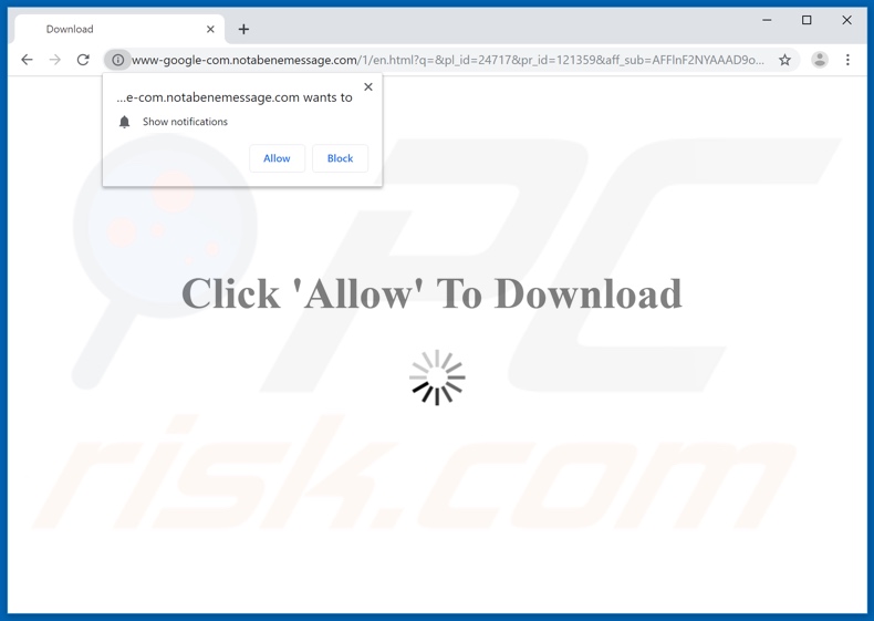 notabenemessage[.]com pop-up redirects