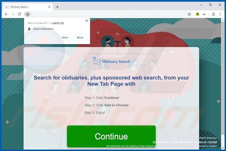 Website used to promote Obituary Search browser hijacker