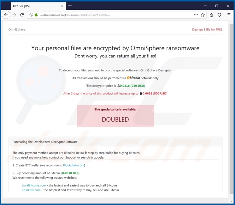 OmniSphere website delivering ransom note