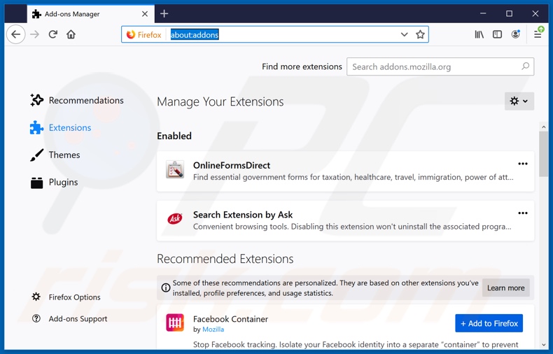 Removing hp.myway.com related Mozilla Firefox extensions