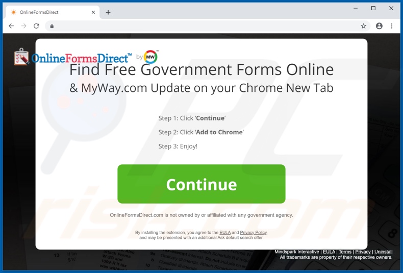 Website used to promote OnlineFormsDirect browser hijacker