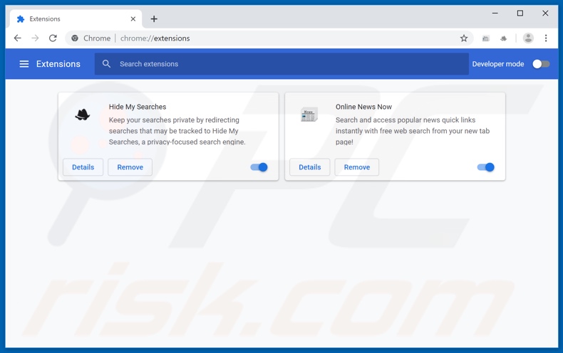 Removing search.onlinenewsnowtab.com related Google Chrome extensions