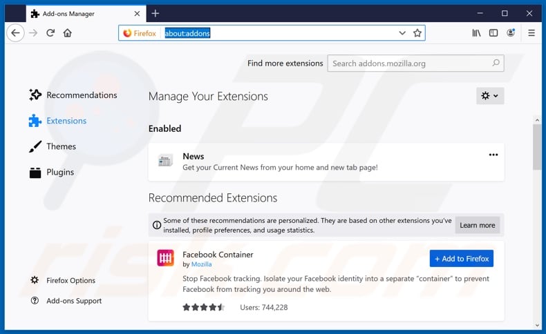 Removing search.onlinenewsnowtab.com related Mozilla Firefox extensions