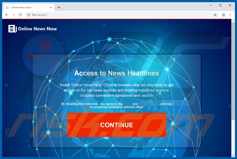 Website used to promote Online News Now browser hijacker