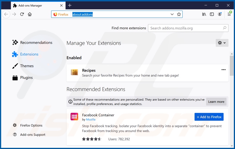 Removing search.viewfreerecipestab.com related Mozilla Firefox extensions