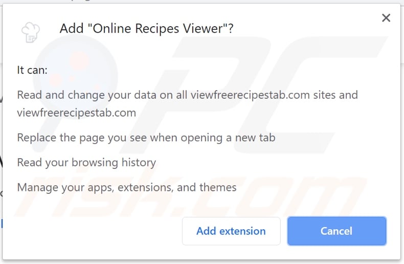 Online Recipes Viewer asking for permissions