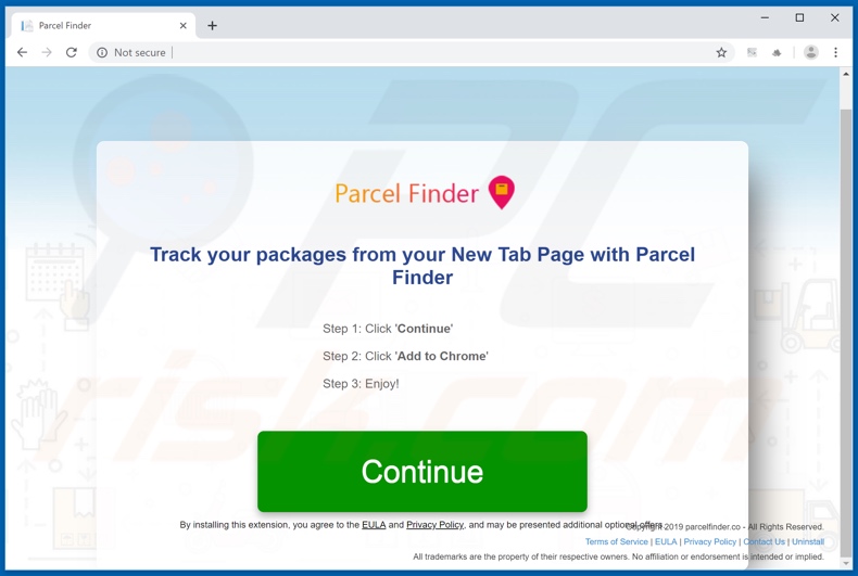 Website used to promote Parcel Finder browser hijacker