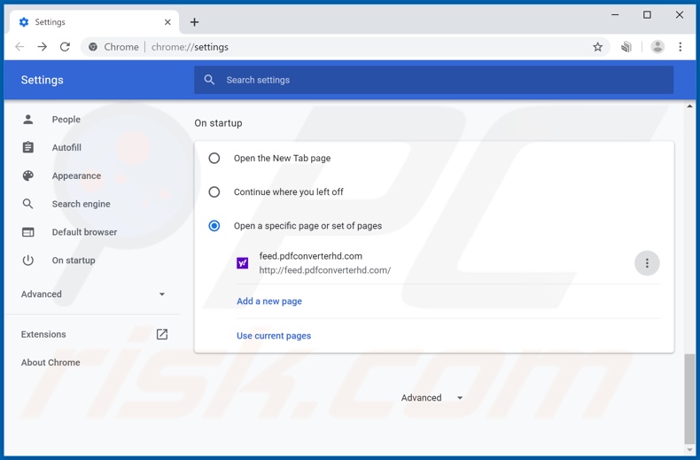 Removing feed.pdfconverterhd.com from Google Chrome homepage