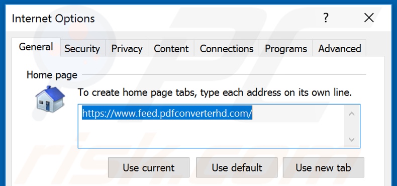 Removing feed.pdfconverterhd.com from Internet Explorer homepage