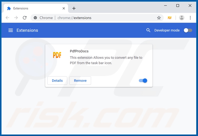 Removing pdfprodocs.com related Google Chrome extensions