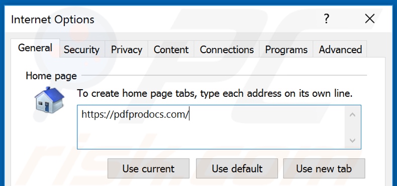 Removing pdfprodocs.com from Internet Explorer homepage