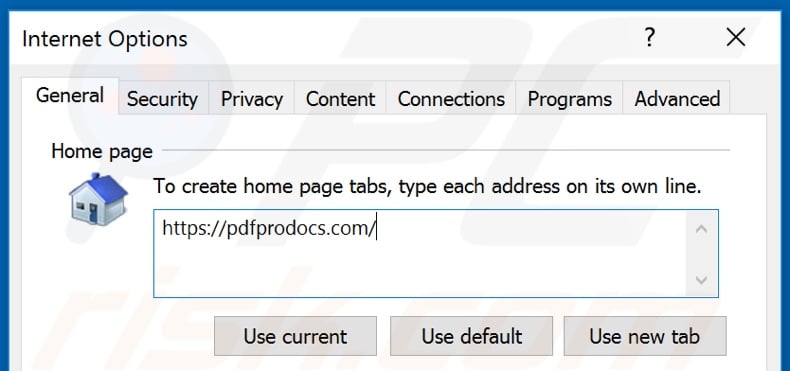 Removing pdfprodocs.com from Internet Explorer homepage