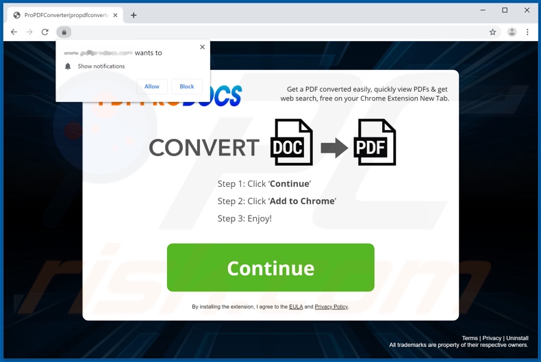 Website used to promote PdfProDocs browser hijacker