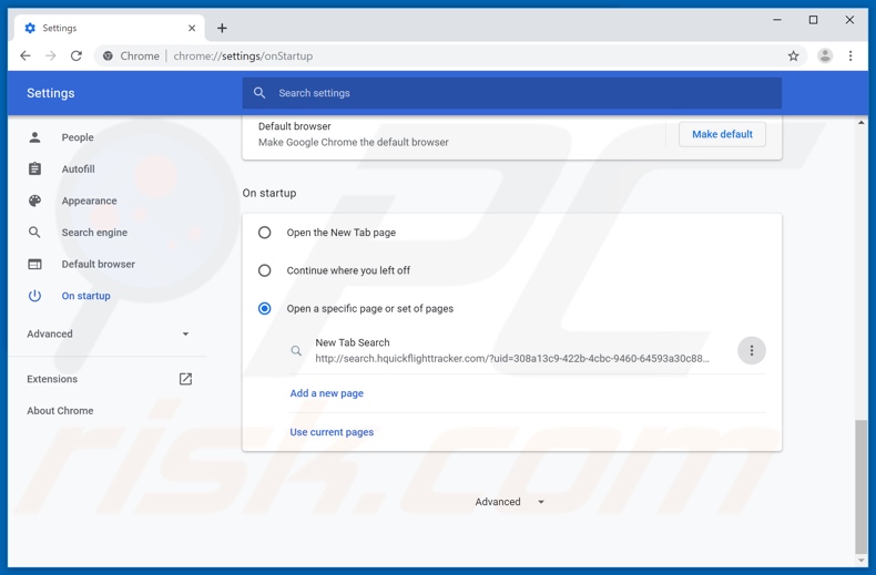 Removing search.hquickflighttracker.com from Google Chrome homepage