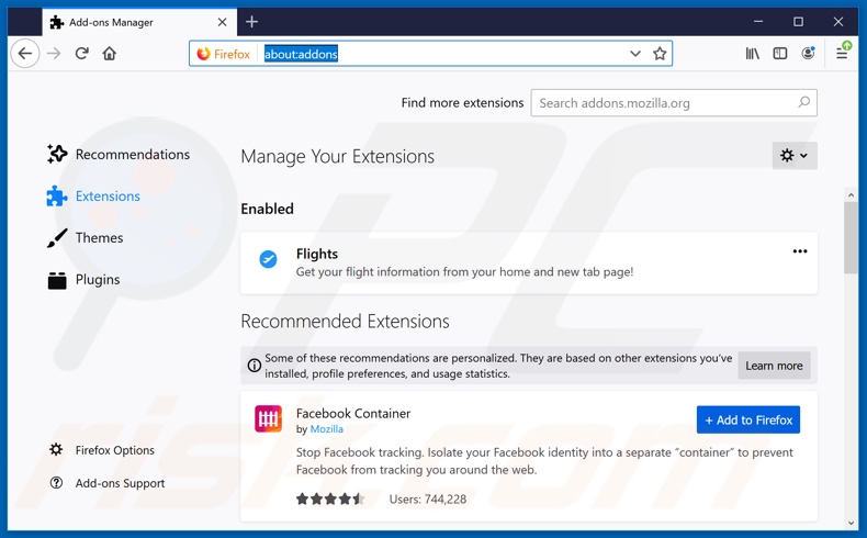 Removing search.hquickflighttracker.com related Mozilla Firefox extensions