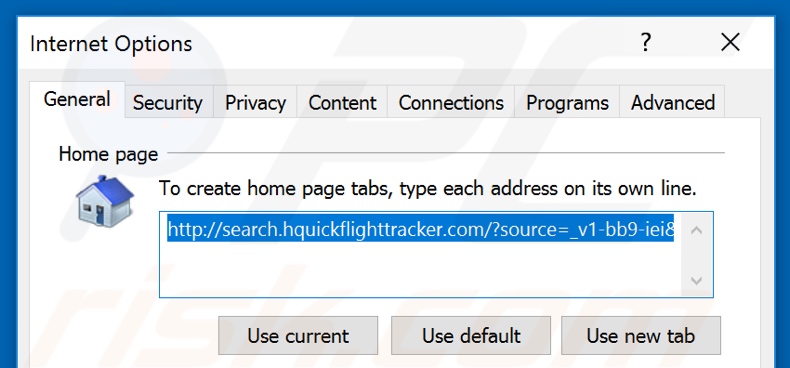 Removing search.hquickflighttracker.com from Internet Explorer homepage